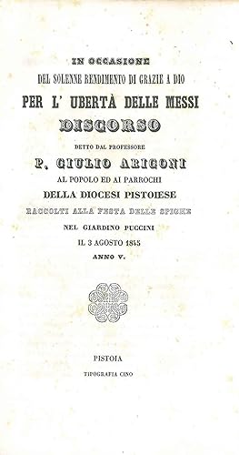 In occasione del solenne rendimento di grazie a Dio per l'ubertà delle messi