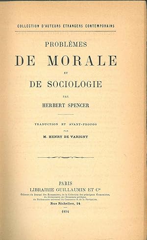 Problèmes de morale et de sociologie Traduzione e introduzione in francese di M. H. de Varigny