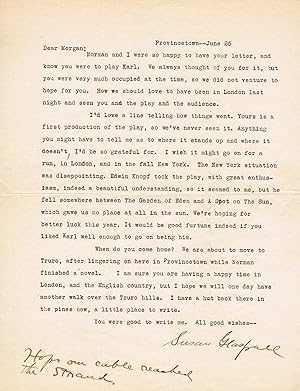 TYPED LETTER SIGNED BY SUSAN GLASPELL REGARDING THE PREMIERE OF HER PLAY "THE COMIC ARTIST".