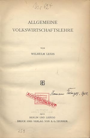 Bild des Verkufers fr ALLGEMEINE VOLKSWIRTSCHAFTSLEHRE. zum Verkauf von Antiquariat Bookfarm