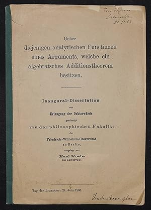 Ueber diejenigen analytischen Funktionen eines Arguments, welche ein algebraisches Additionstheor...