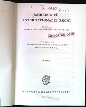 Seller image for Zur verfassungsrechtlichen Beurteilung des Warschauer Vertrages; Der Prager Vertrag; und weitere Kapitel - in: Jahrbuch fr Internationales Recht. Jahrbuch fr Internationales Recht. Band 18 for sale by books4less (Versandantiquariat Petra Gros GmbH & Co. KG)