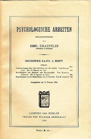 Bild des Verkufers fr Psychologische Arbeiten. 6. Band; 4. Heft. zum Verkauf von Fundus-Online GbR Borkert Schwarz Zerfa