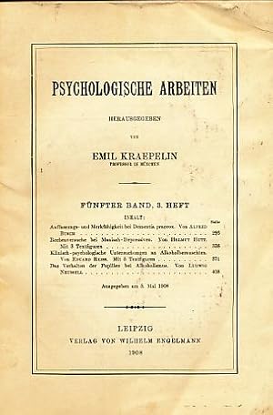 Bild des Verkufers fr Psychologische Arbeiten. 5. Band; 3. Heft. zum Verkauf von Fundus-Online GbR Borkert Schwarz Zerfa