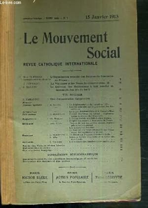 Seller image for LE MOUVEMENT SOCIAL - REVUE CATHOLIQUE INTERNATIONALE - XXXVIIIe ANNEE - 15 JANVIER 1913 for sale by Le-Livre