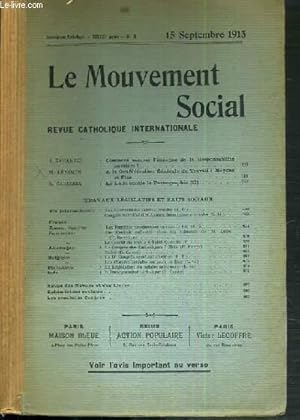 Seller image for LE MOUVEMENT SOCIAL - REVUE CATHOLIQUE INTERNATIONALE - XXXVIIIe ANNEE - 15 SEPTEMBRE 1913 for sale by Le-Livre
