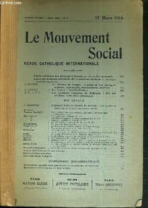 Seller image for LE MOUVEMENT SOCIAL - REVUE CATHOLIQUE INTERNATIONALE - XXXIXe ANNEE - 15 MARS 1914 for sale by Le-Livre