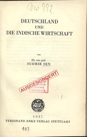 Seller image for DEUTSCHLAND UND DIE INDISCHE WIRTSCHAFT. for sale by Antiquariat Bookfarm
