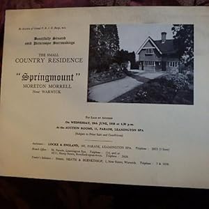 Moreton Morrell Near Warwick Springmount" - Auction Sale Prospectus 1958 - Now at CV35 9AL