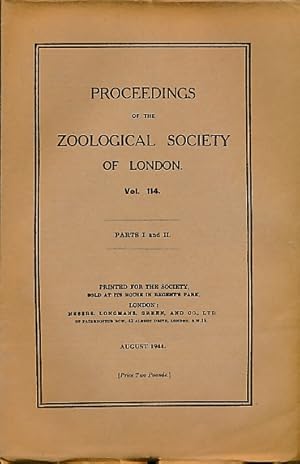 Image du vendeur pour Proceedings of the Zoological Society of London. Volume 114, Parts I & II. August 1944 mis en vente par Barter Books Ltd