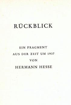 Immagine del venditore per Rckblick. Ein Fragment Aus Der Zeit Um 1937. venduto da Wittenborn Art Books