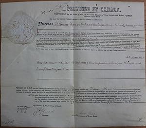 Image du vendeur pour Province of Canada Land Grant to William Hoar, of the Township of Penetanguishene in the County of Simcoe. Signed by W.E. Head, E.A. Meredith, and Andrew Russell mis en vente par Lord Durham Rare Books (IOBA)