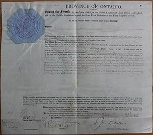 Seller image for Province of Ontario land grant to The Central Ontario Railway Company Township of Dungannon in the County of Hastings for sale by Lord Durham Rare Books (IOBA)