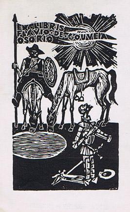 EX-LIBRIS CON ILUSTRACION DEL QUIJOTE DE FLÁVIO DE GOUVEIA OSÓRIO