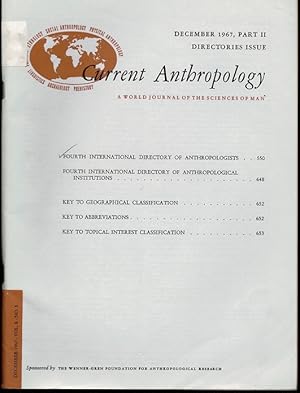 Bild des Verkufers fr Fourth International Directory of Anthropologists in Current Anthropology Volume 8, Number 5 Part II zum Verkauf von The Book Collector, Inc. ABAA, ILAB