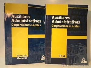 Imagen del vendedor de AUXILIARES ADMINISTRATIVOS CORPORACIONES LOCALES. 2 volmenes: Temario General y Test. Editorial Mad ao 2000. Con 572 y 310 pginas respectivamente. Tamao cuarta mayor apaisada. Rstica editorial. Ejemplares con escassimas seales de uso; prcticamente nuevos. a la venta por Librera Anticuaria Ftima