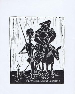 EX-LIBRIS CON ILUSTRACION DEL QUIJOTE DE FLÁVIO DE GOUVEIA OSÓRIO