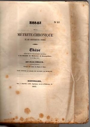 Imagen del vendedor de Essai sur la mtrite chronique et ses diffrentes formes a la venta por Librairie Seigneur