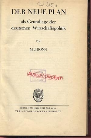 Bild des Verkufers fr DER NEUE PLAN als Grundlage der deutschen Wirtschaftspolitik. zum Verkauf von Antiquariat Bookfarm