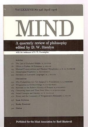 Seller image for Mind: A Quarterly Review Of Philosophy April 1978 for sale by biblioboy