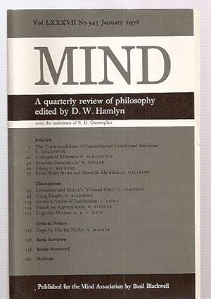 Image du vendeur pour Mind: A Quarterly Review Of Philosophy January 1978 mis en vente par biblioboy