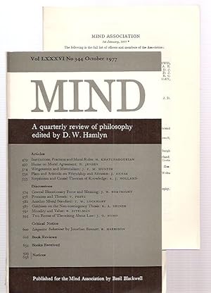 Imagen del vendedor de Mind: A Quarterly Review Of Philosophy October 1977 a la venta por biblioboy