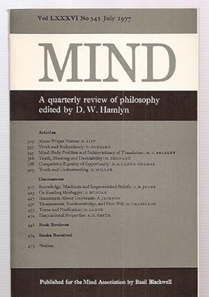 Imagen del vendedor de Mind: A Quarterly Review Of Philosophy July 1977 a la venta por biblioboy