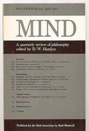 Bild des Verkäufers für Mind: A Quarterly Review of Philosophy Vol LXXXVI No 342 April 1977 zum Verkauf von biblioboy