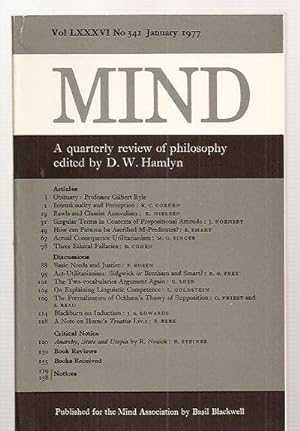 Bild des Verkäufers für Mind: A Quarterly Review of Philosophy Vol LXXXVI No 341 January 1977 zum Verkauf von biblioboy