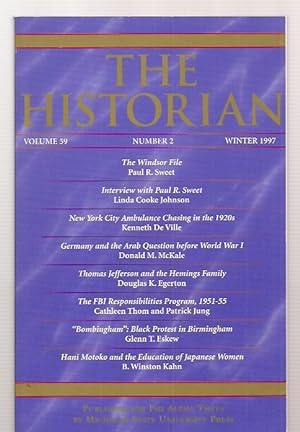 Bild des Verkufers fr The Historian Volume 59, Number 2 Winter 1997 zum Verkauf von biblioboy