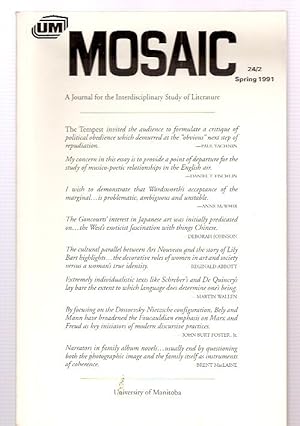 Imagen del vendedor de Mosaic: a Journal for the Interdisciplinary Study of Literature Volume 24, Number 2, Spring 1991 a la venta por biblioboy