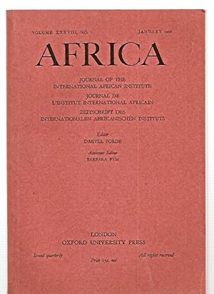 Bild des Verkufers fr Africa: Journal of the International African Institute Volume XXXVIII , No. 1 January 1968 zum Verkauf von biblioboy