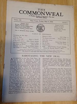 Imagen del vendedor de The Commonweal: A Weekly Review of Literature, the Arts, and Public Affairs Friday, May 4, 1934 Volume XX Number I a la venta por biblioboy