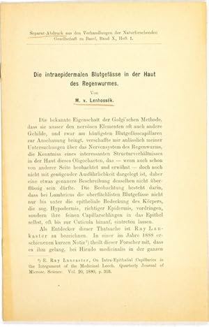 Bild des Verkufers fr Die intraepidermalen Blutgefsse der Haut des Regenwurmes. zum Verkauf von Antiq. F.-D. Shn - Medicusbooks.Com