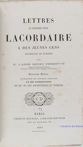 Bild des Verkufers fr Lettres du Rvrend Pre Lacordaire  des jeunes gens zum Verkauf von Librairie du Bassin