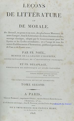 Seller image for Leons de littrature et de morale, Tome second for sale by Librairie du Bassin