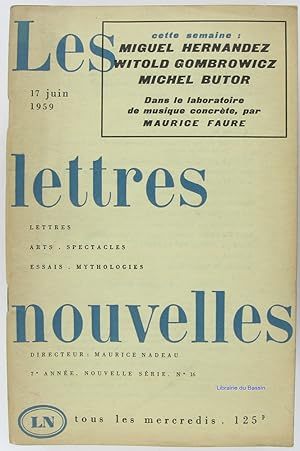 Seller image for Les lettres nouvelles n16 Miguel Hernandez Witold Gombrowicz Michel Butor for sale by Librairie du Bassin