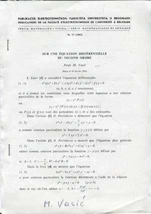 Image du vendeur pour SUR UNE EQUATION DIFFERENTIELLE DU SECOND ORDRE mis en vente par Antiquariat am Flughafen