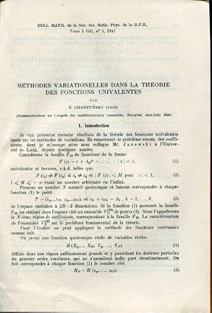 Bild des Verk�ufers f�r METHODES VARIATIONELLES DANS LA THEORIE DES FONCTIONS UNIVALENTES zum Verkauf von Antiquariat am Flughafen