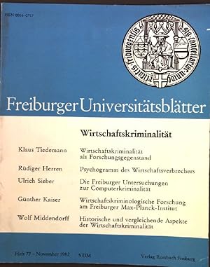 Imagen del vendedor de Wirtschaftskriminalitt als Forschungsgegenstand; in: Heft 77 Freiburger Universittsbltter; a la venta por books4less (Versandantiquariat Petra Gros GmbH & Co. KG)