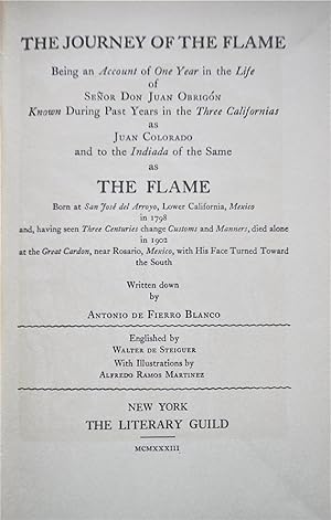 Seller image for The Journey of the Flame: Being An Account of One Year in the Life of Seor Don Juan Obrign for sale by Casa Camino Real