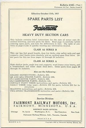 Spare Parts List - Fairmont - Heavy Duty Section Cars [ Effective October 15th, 1937 ]