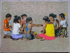 Bild des Verkufers fr MADAGASCAR. Jeux d'enfants. Lithographie. zum Verkauf von LIBRAIRIE RIC CASTRAN