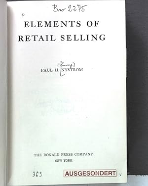 Seller image for ELEMENTS OF RETAIL SELLING. for sale by Antiquariat Bookfarm