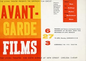 Imagen del vendedor de Avant-Garde Films presented by The Gryphon Film Group at the Living Theatre in New York, April 27th, 1959 a la venta por Royal Books, Inc., ABAA