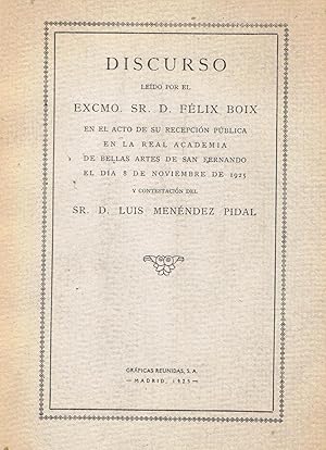 Imagen del vendedor de DISCURSO SOBRE D. NGEL AVILS Y MERINO. Contestacin de D. Luis Menndez Pidal. a la venta por Librera Torren de Rueda