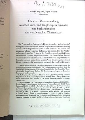 Imagen del vendedor de ber den Zusammenhang zwischen kurz- und langfristigem Zinssatz: eine Spektralanalyse der westdeutschen Zinsstruktur. a la venta por Antiquariat Bookfarm