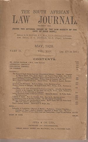 Image du vendeur pour The South African Law Journal. May 1928 mis en vente par Snookerybooks