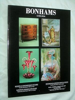 Seller image for Modern & Contemporary Pictures, Decorative & Modern Prints & Books, European Ceramics & Glass, Rugs, Carpets, Objects of Art & Furniture, 25 & 26 March 1997, Bonhams Auction Catalogue. for sale by Tony Hutchinson