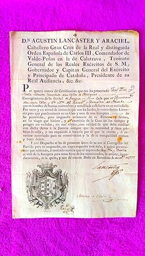 DOCUMENTO OFICIAL, PERMISO DE CAZA 1797, MUY RARO